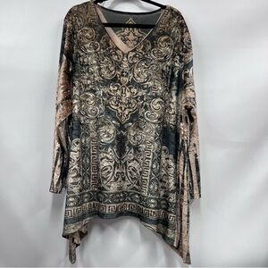 Plus size velvet tunic Elegant Patterned V-Neck Women's Top baroque/scroll